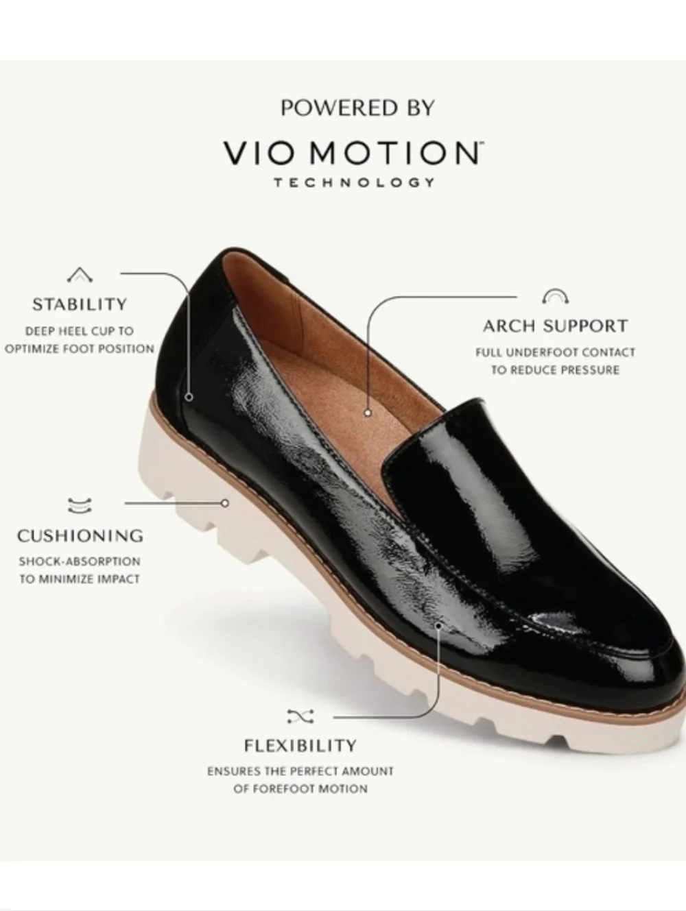 Vionic Kensley Black Patent Leather Slip-On‎ Loafer Womens Size 6 Chunky Lugs